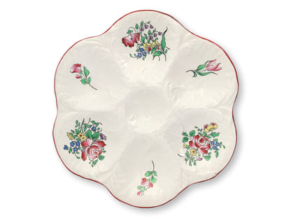 Antique Hand-Painted French Luneville Floral Faience Oyster Plate