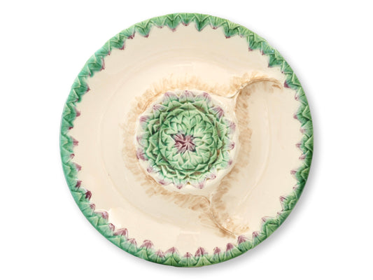 French Longchamp Terre de Fer Majolica Artichoke Plates, Set of 4
