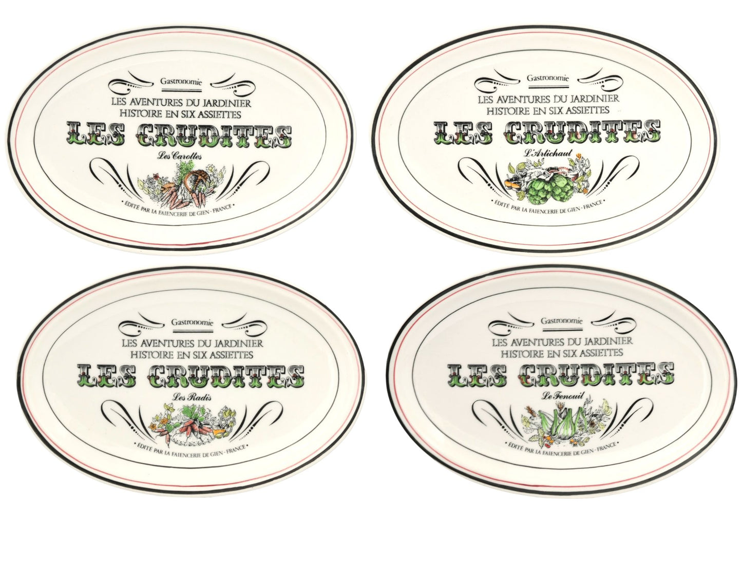 French Gien 'Les Crudites' Faience Plates, Set of 4