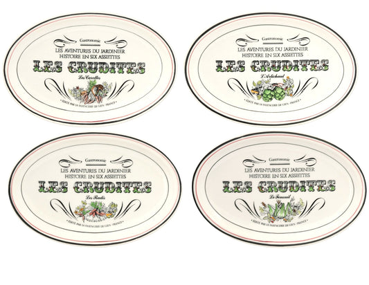 French Gien 'Les Crudites' Faience Plates, Set of 4