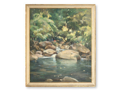 1963 French Painting of Rivière de Pigeon in Guadeloupe