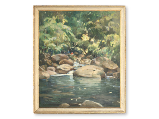 1963 French Painting of Rivière de Pigeon in Guadeloupe