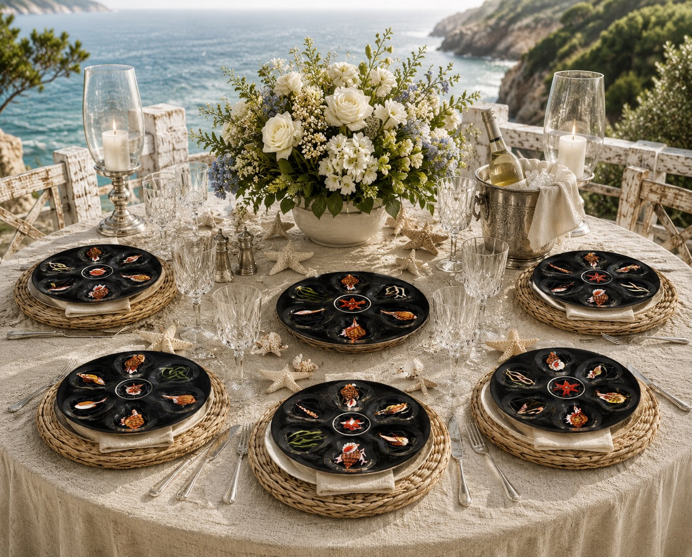 Quimper Guy Trévoux Black Oyster Plates, Set of 6