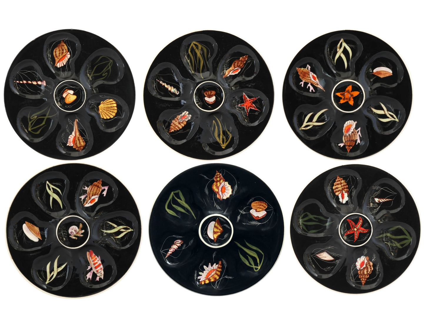 Quimper Guy Trévoux Black Oyster Plates, Set of 6