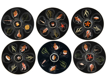 Quimper Guy Trévoux Black Oyster Plates, Set of 6