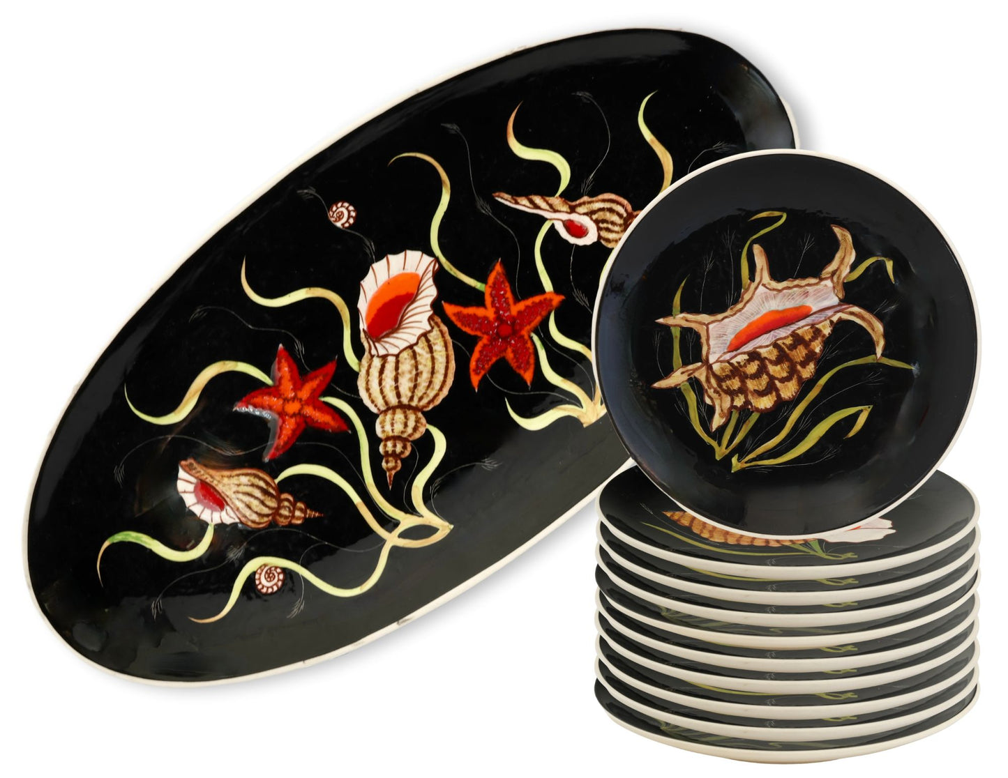 Quimper Guy Trévoux Black Serving Set, 11 Pieces