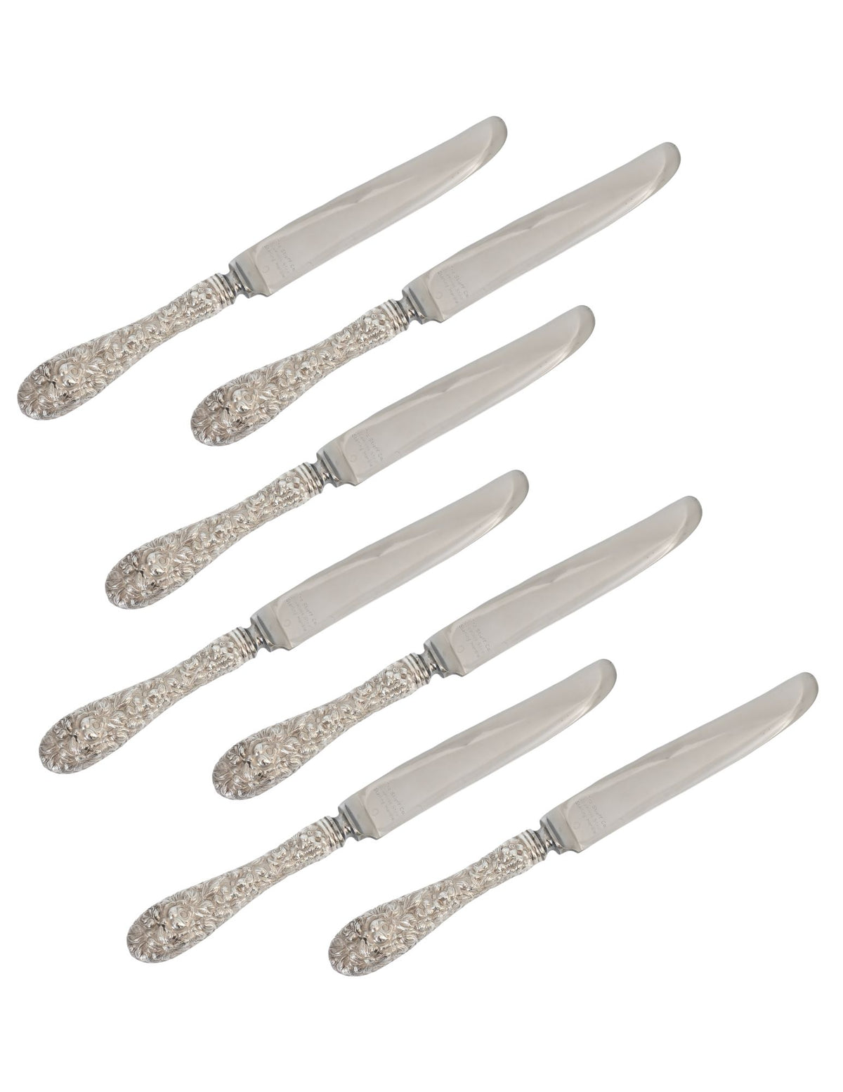 Antique Kirk Stieff Rose Sterling Dinner Knives, Set of 7