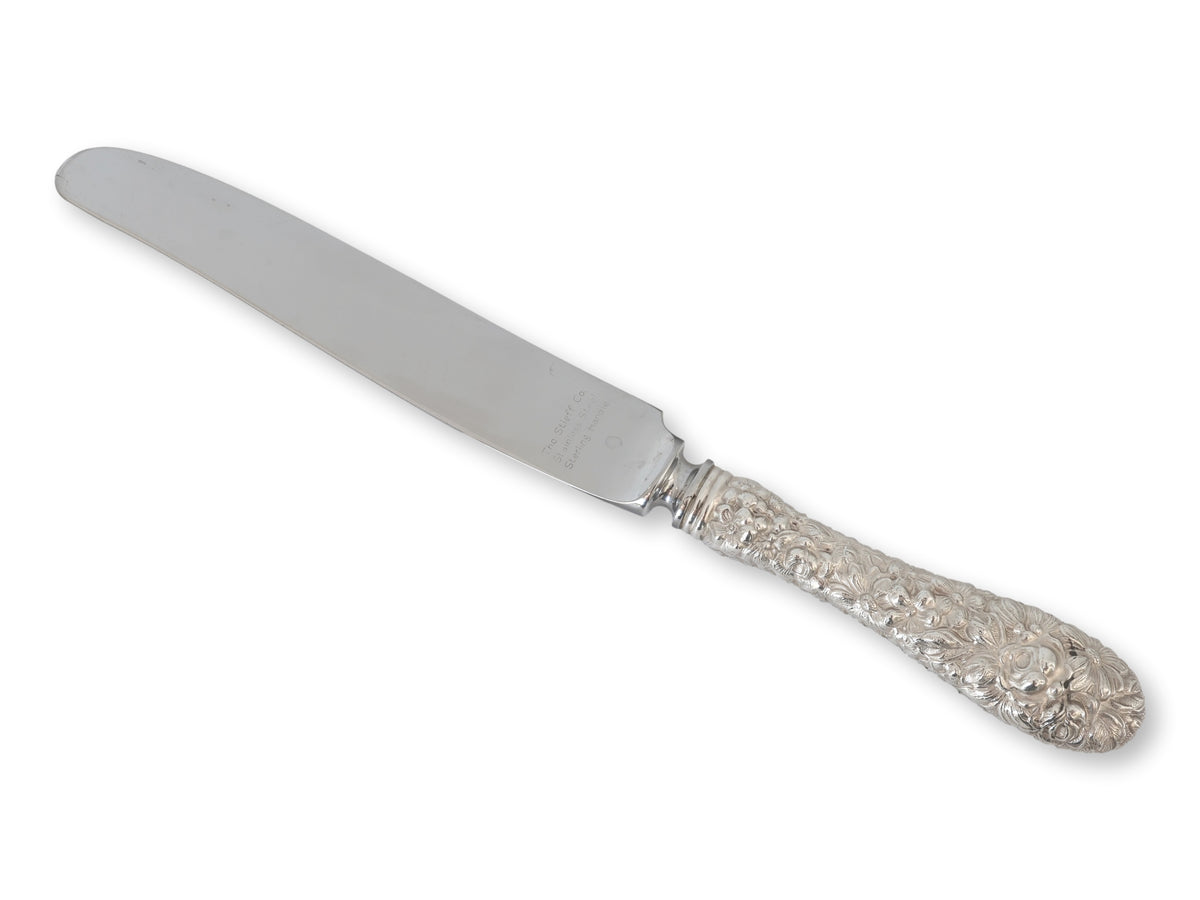 Antique Kirk Stieff Rose Sterling Dinner Knives, Set of 7