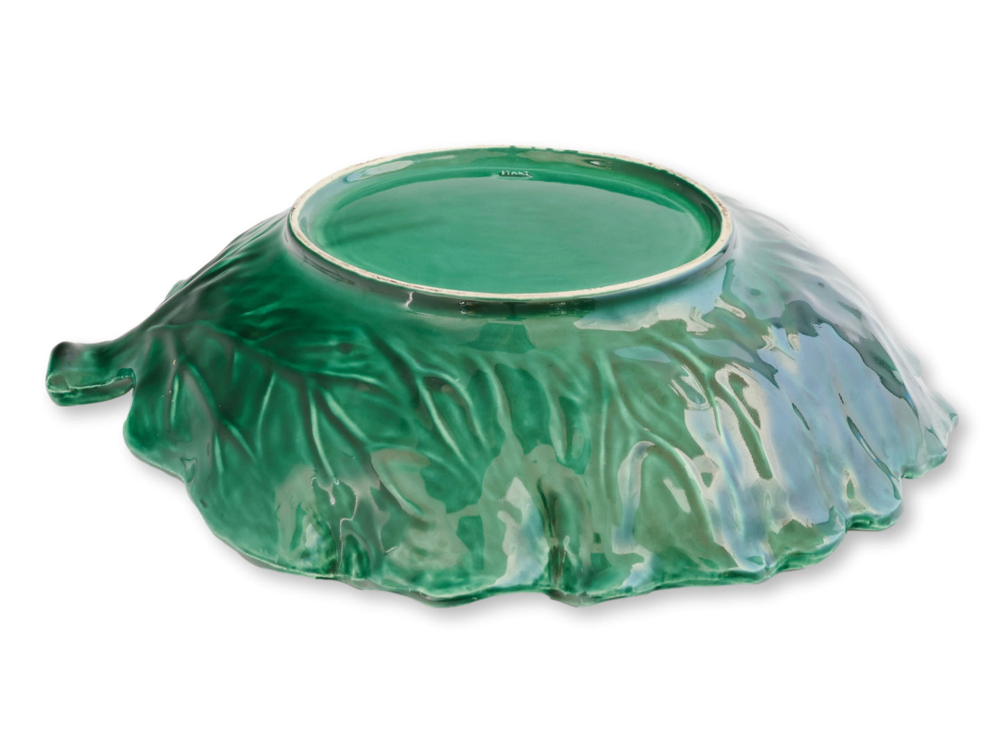 Extra Large Italian Majolica Cabbageware  Leaf Bowl