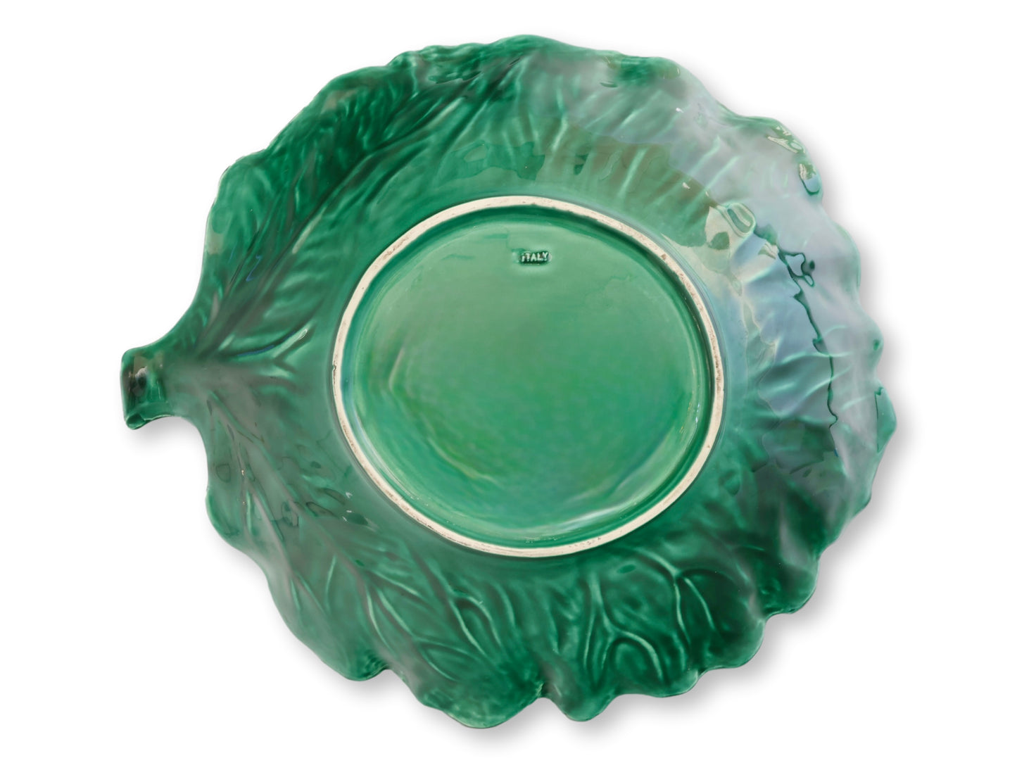 Extra Large Italian Majolica Cabbageware  Leaf Bowl