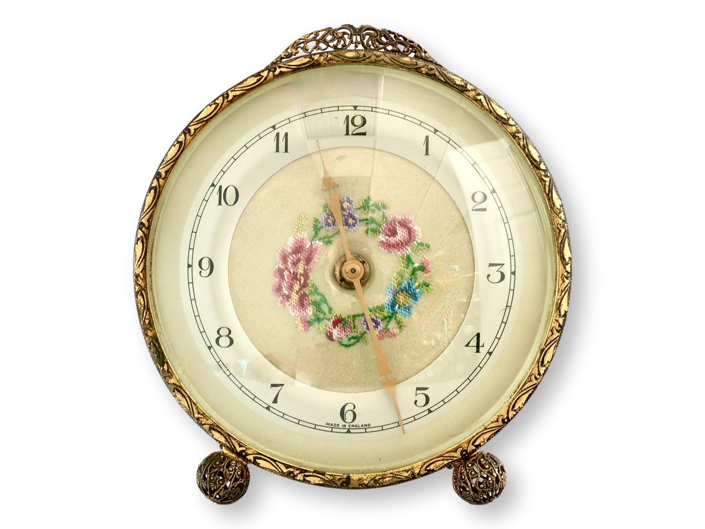 Vintage English Filigree Petite Pointe Boudoir Alarm Clock
