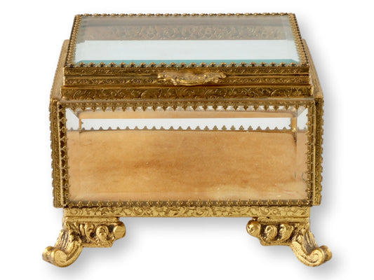 Hollywood Regency Ormolu Glass Jewelry Box