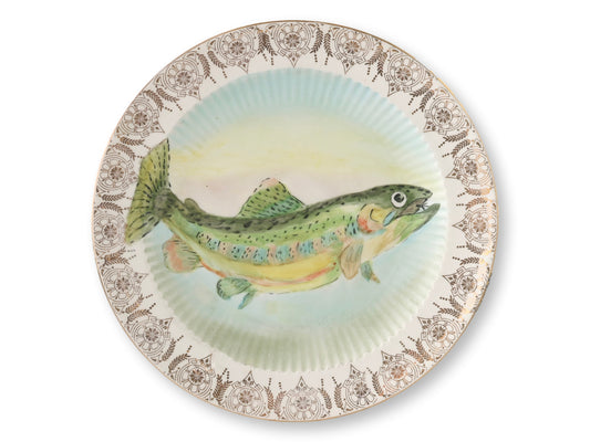 Vintage Transferware Fish Plates w/22K Gold - Set of 4