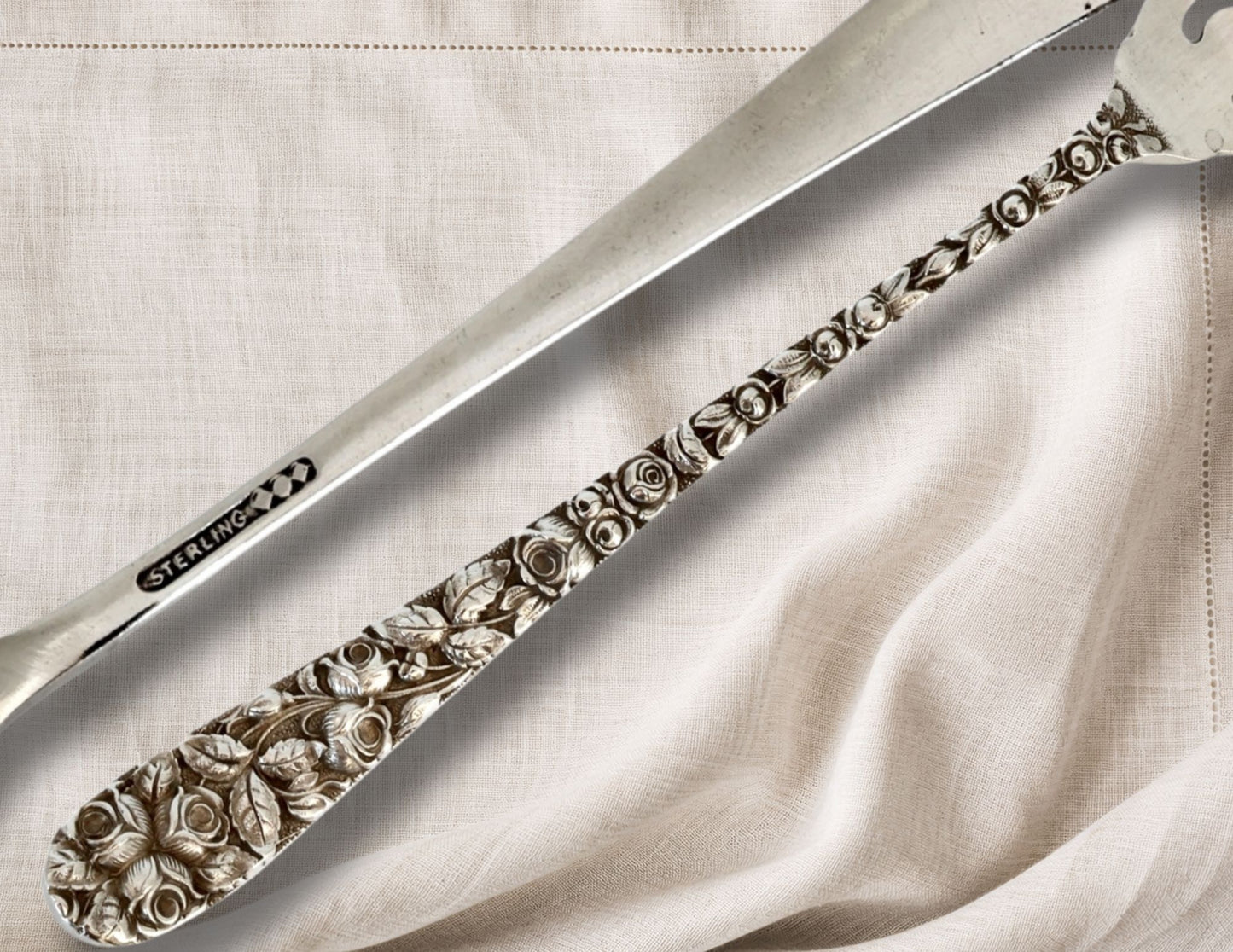 Antique Schofield Baltimore Rose Sterling Silver Pickle Fork
