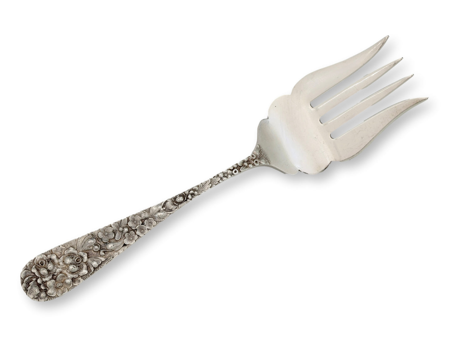 Kirk Stieff Rose Pattern Sterling Silver 7.5" Cold Meat Serving Fork