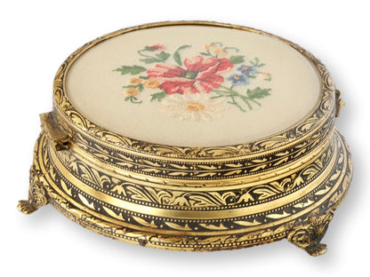 English Petit Point Vanity Powder Box with Mirror