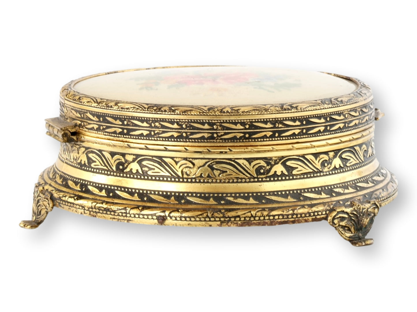 English Petit Point Vanity Powder Box with Mirror
