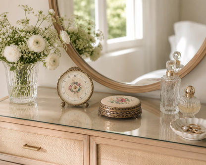 English Petit Point Vanity Powder Box with Mirror