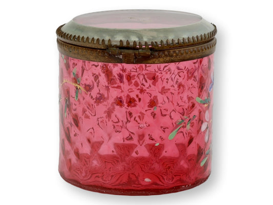 Victorian Hand-Enameled Cranberry Glass Vanity Box