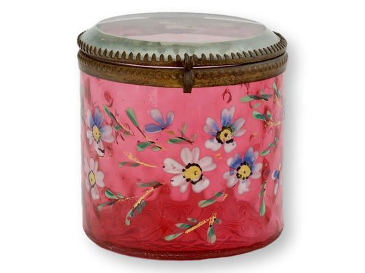 Victorian Hand-Enameled Cranberry Glass Vanity Box