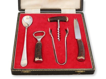 Boxed English Stag Horn Bar Tool Set