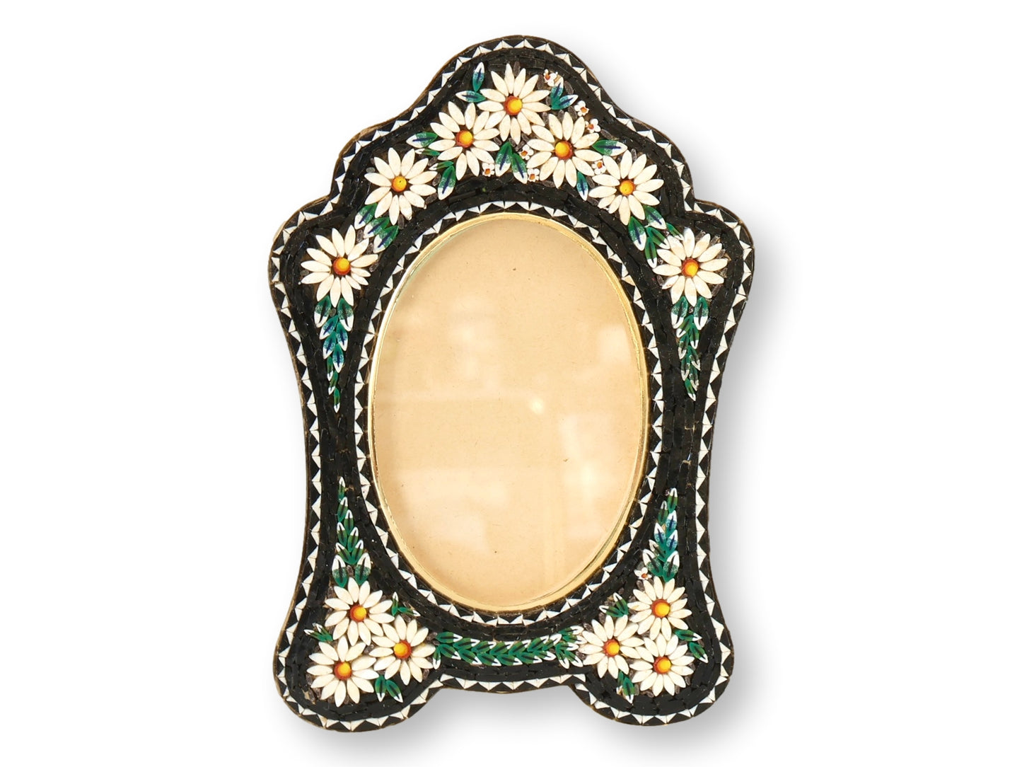 Midcentury Italian Micromosaic Picture Frame with Daisy Border
