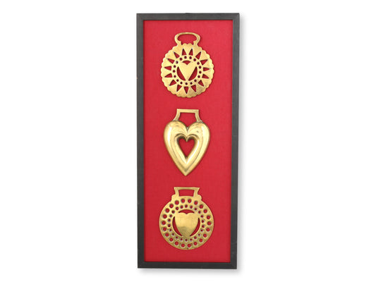 Set of Three Framed English Horse Brass Hearts