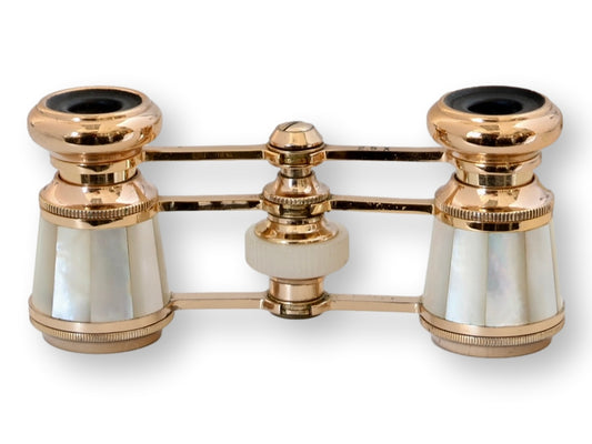 Midcentury Pearl and Brass Opera Glasses with Case