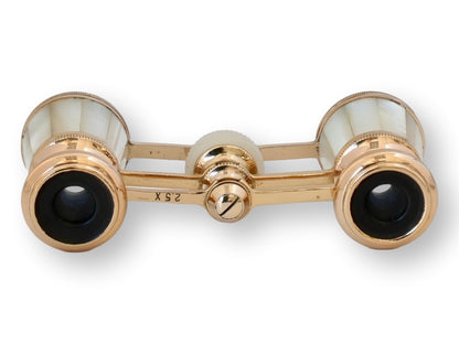 Midcentury Pearl and Brass Opera Glasses with Case