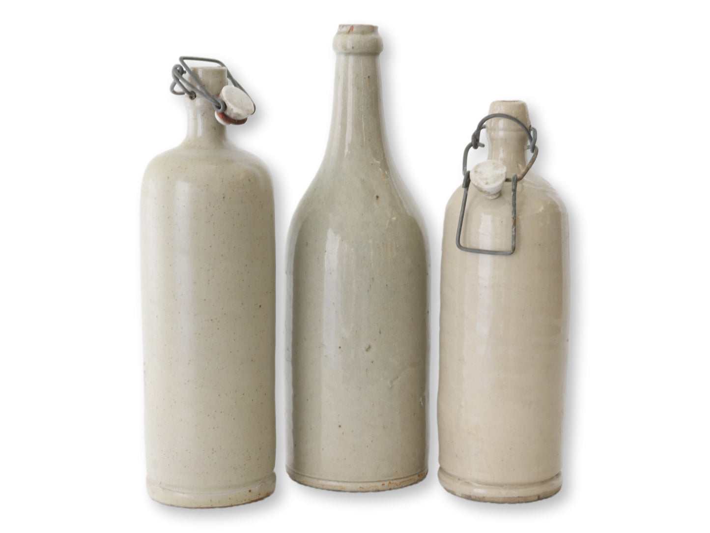 Antique French Stoneware Water Bottles, Set of 3