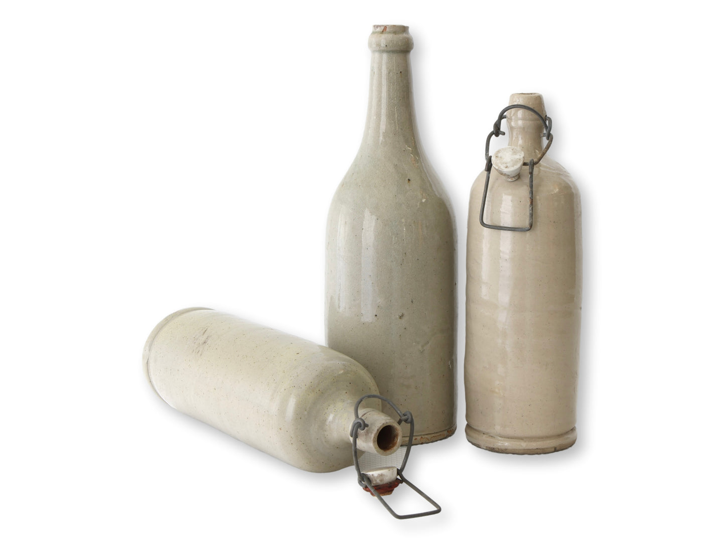 Antique French Stoneware Water Bottles, Set of 3