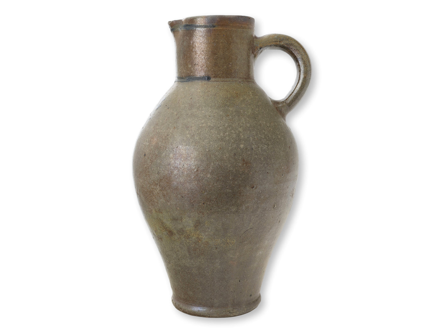 Large Antique French Glazed Terracotta Jug with Blue Markings