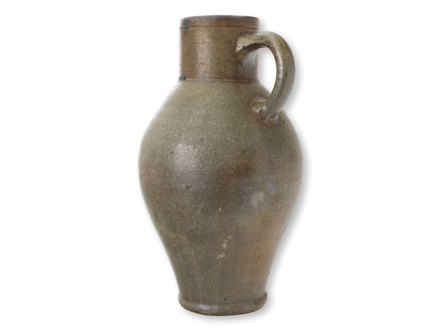 Large Antique French Glazed Terracotta Jug with Blue Markings