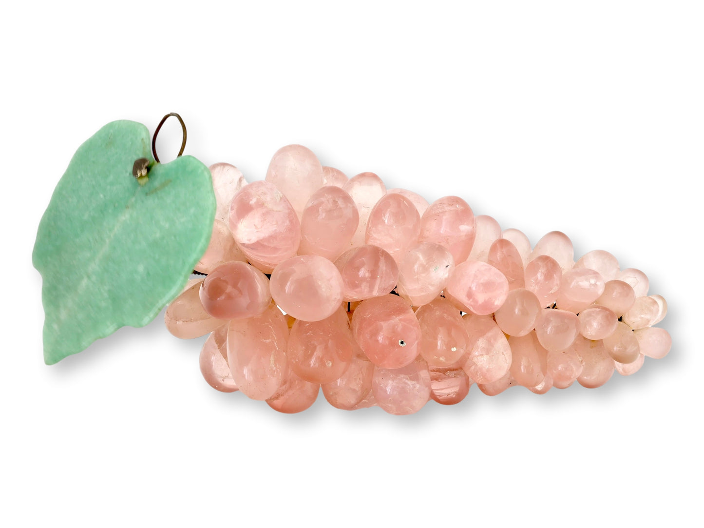 Large Italian Rose Quartz Grape Cluster with Jade Leaf