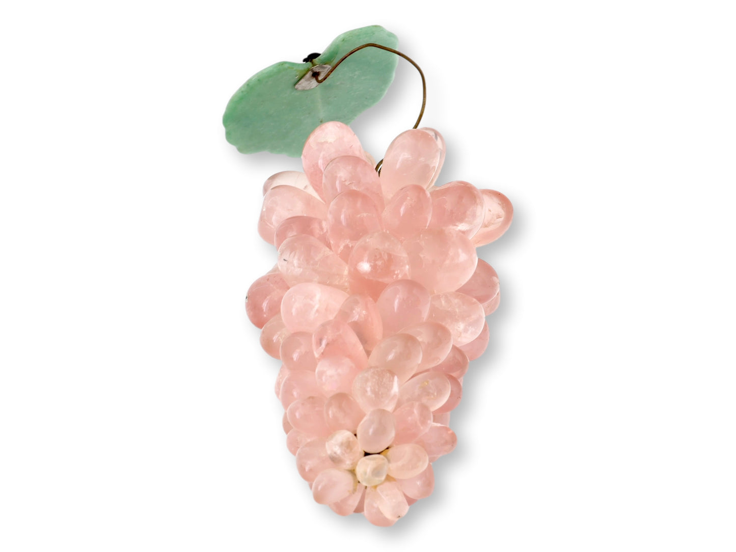 Large Italian Rose Quartz Grape Cluster with Jade Leaf