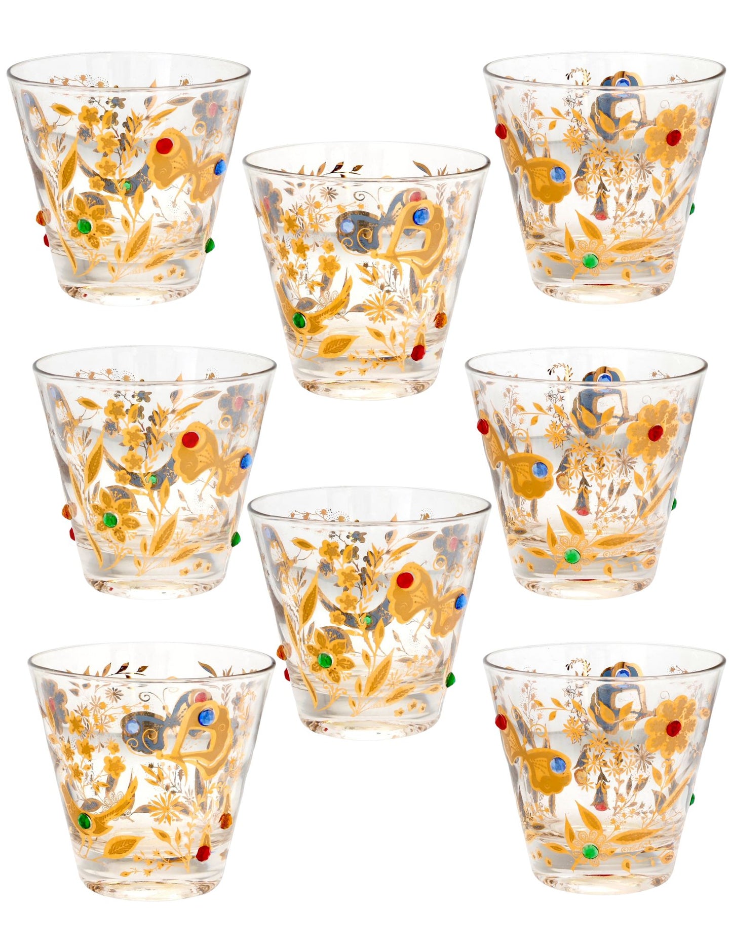 Culver "Birds & Butterflies" Jeweled Glasses, Set of 8