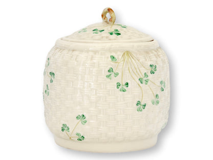 Irish Belleek Shamrock Biscuit Barrel