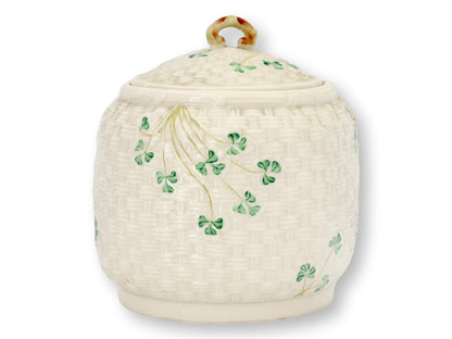 Irish Belleek Shamrock Biscuit Barrel