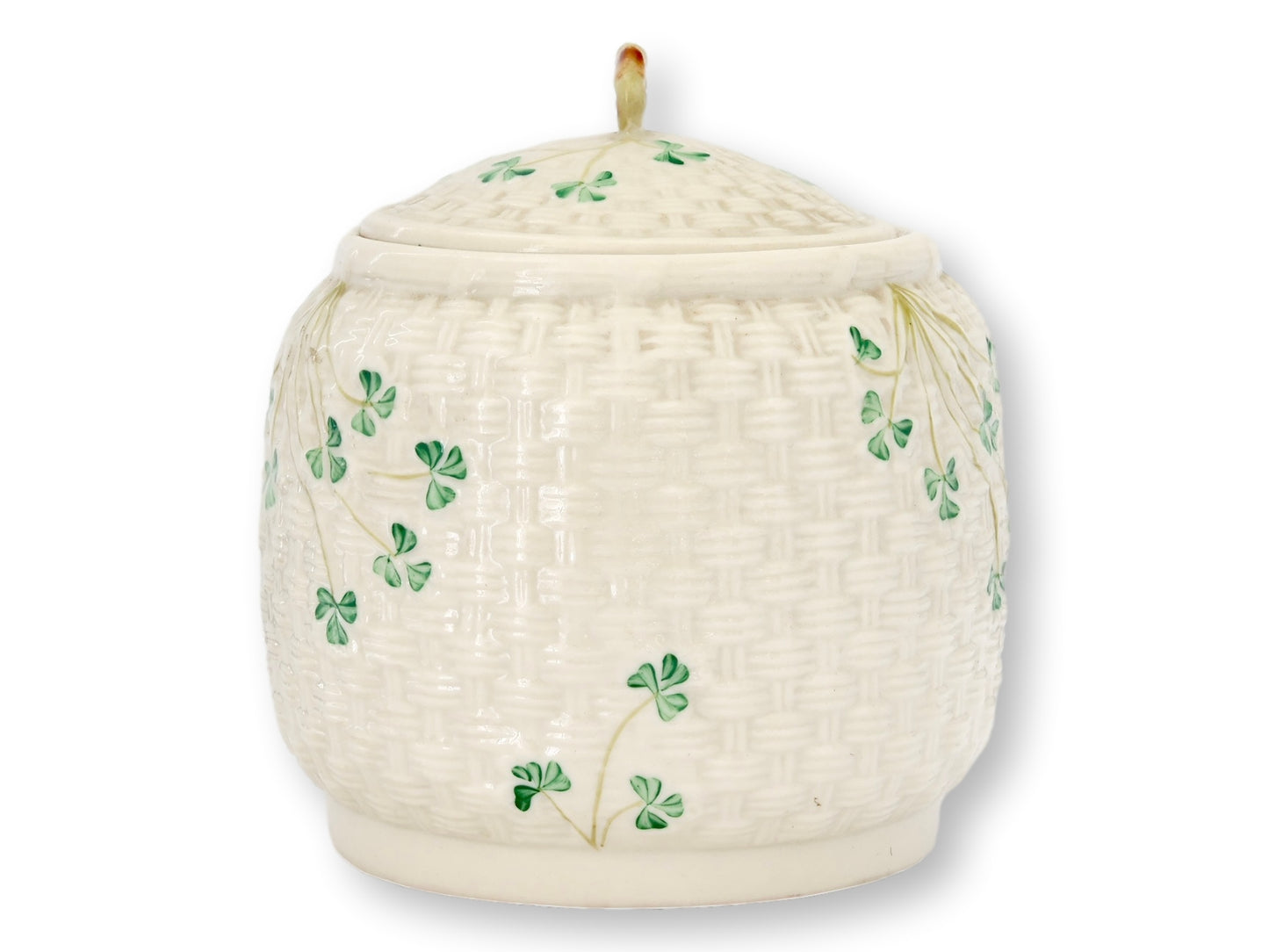 Irish Belleek Shamrock Biscuit Barrel