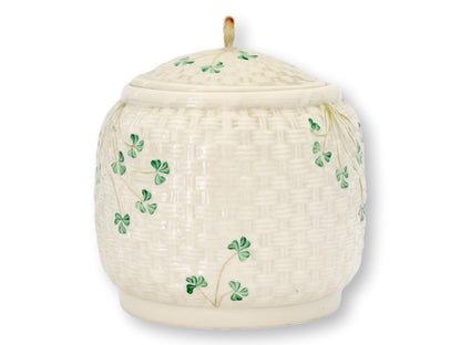 Irish Belleek Shamrock Biscuit Barrel