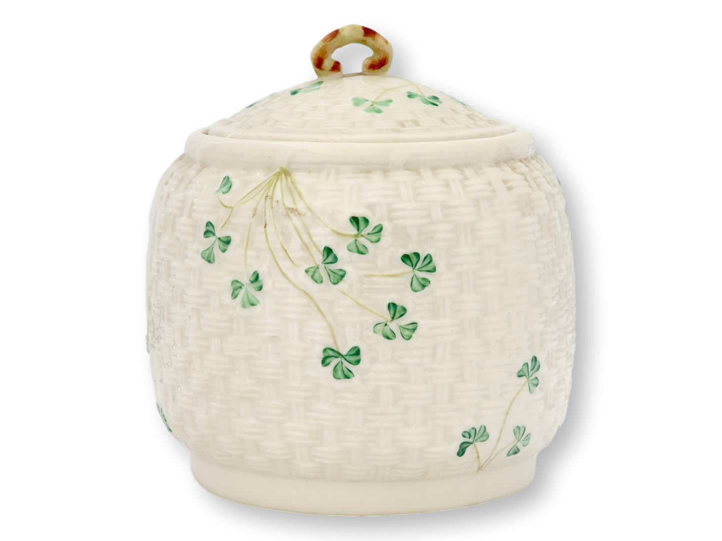 Irish Belleek Shamrock Biscuit Barrel
