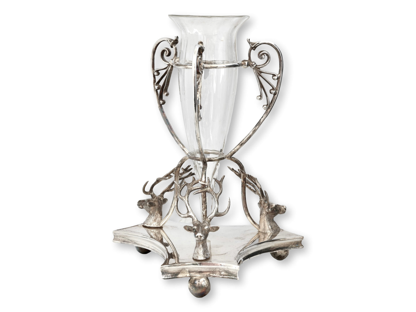 Victorian Stag Head Silverplate Centerpiece Vase