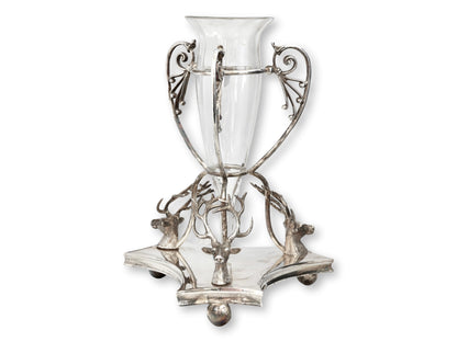 Victorian Stag Head Silverplate Centerpiece Vase