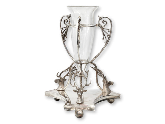Victorian Stag Head Silverplate Centerpiece Vase