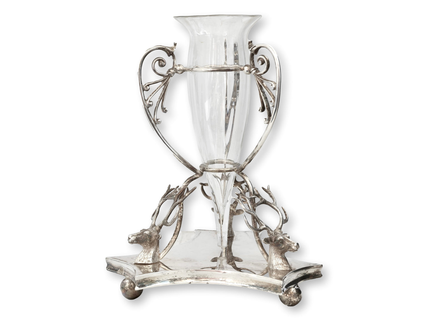 Victorian Stag Head Silverplate Centerpiece Vase
