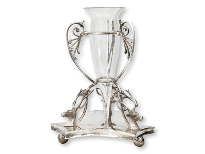 Victorian Stag Head Silverplate Centerpiece Vase