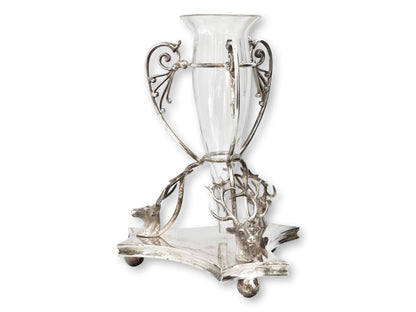 Victorian Stag Head Silverplate Centerpiece Vase