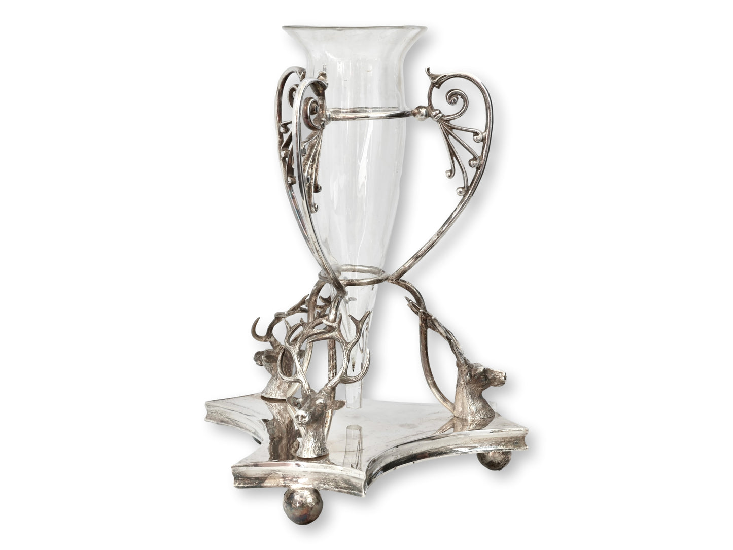 Victorian Stag Head Silverplate Centerpiece Vase