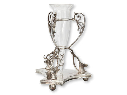 Victorian Stag Head Silverplate Centerpiece Vase