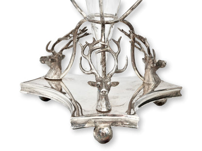 Victorian Stag Head Silverplate Centerpiece Vase